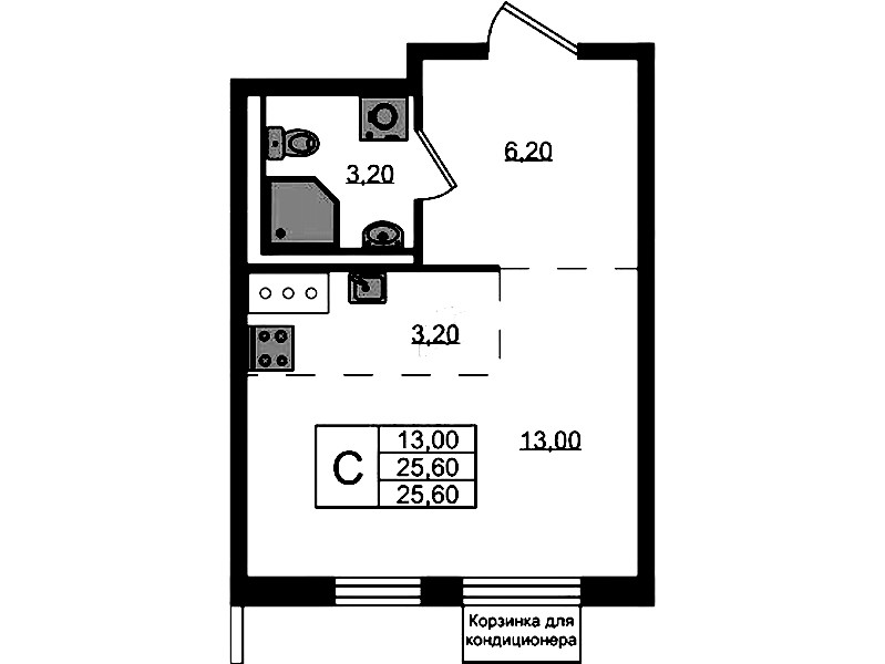 Квартира студия 25.6 м², 5/8 эт., ЖК «Курортный квартал»